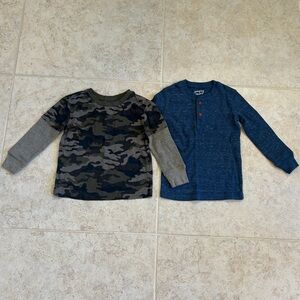 Jumping Beans Long-Sleeve Thermal Henley & Skater Tee Bundle, Blue & Camo, 2T